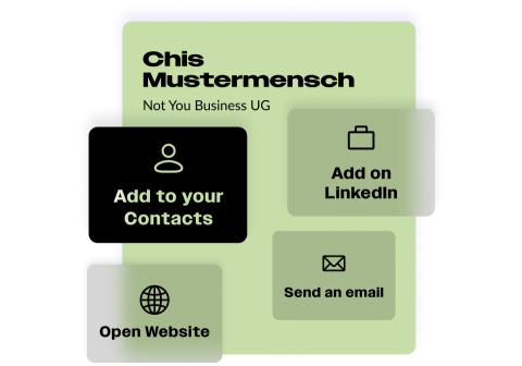 contact card with options to connect like LinkedIn, website or email